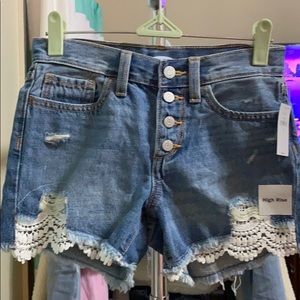 Distressed lace shorts